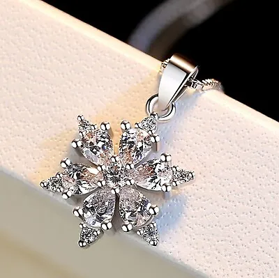 Womens 925 Sterling Silver Snowflake Pendant Necklace Jewellery Silver UK • £2.59