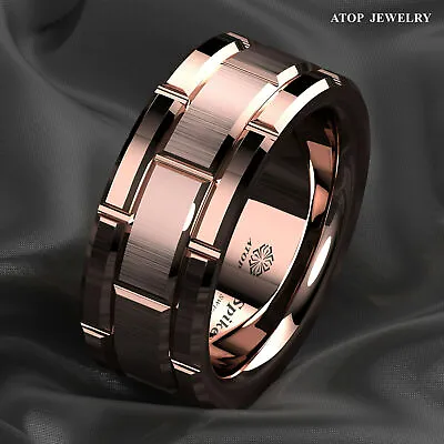 ATOP 8mm Tungsten Carbide Ring Rose Gold Black Silver For Mens Wedding Bands • $20.99