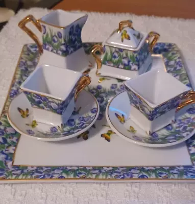 Miniature Tea Set - Hummingbirds And Purple Tulips - Gold Trim • $13.50