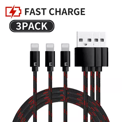 3 Pack USB Cable Heavy Duty Nylon Fast Charge For IPhone 13 12 11 8 7 6 IPad 4FT • $3.99