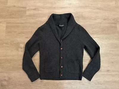 Brooks Brothers Scottish Lambswool Cardigan Sweater Mens Medium Gray Suede Patch • $39.99