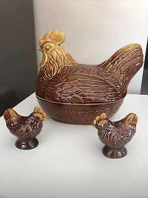 Vtg Hen On Nest Ceramic Chicken Egg Holder JAPAN & Salt & Pepper Chicks • £19.99