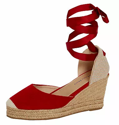 Womens Espadrille Wedge Sandals Strappy Hessian Wedges Ankle Wrap Tie Leg Straps • £19.95