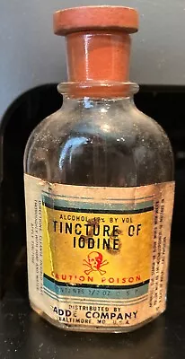 Iodine Poison Medicine Bottle & Label Adde Baltimore Md Skull Crossbones • $7.95