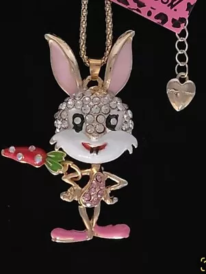 3D JOINTED Betsey Johnson Cartoon Bugs Bunny Rabbit PINK Pendant Necklace  • $12.99