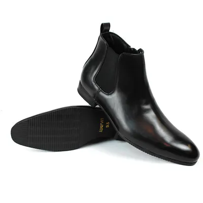 Black Leather Mens Ankle Dress Boots Side Zipper Round Toe Chelsea ÃZARMAN  • $44.95
