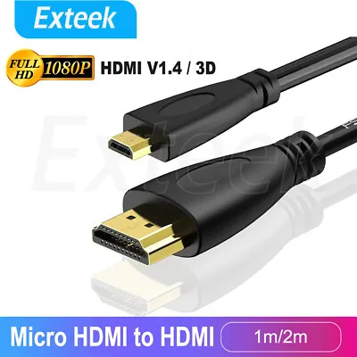 $4.95 • Buy Micro HDMI Type D To HDMI Male Cable 1.4V Gold Plated HD 1080P Digital HDTV Lead