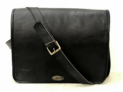 Men's Genuine Vintage Messenger Bag Shoulder Laptop Bag Black Leather Briefcase • $50.32