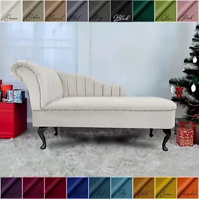 Cream Velvet Stripe Chaise Lounge Sofa Accent Arm Chair Bedroom Hallway  • £269.99