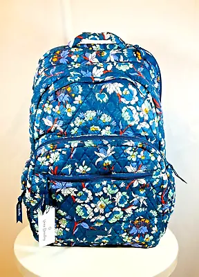 🌸Vera Bradley Essential Large Backpack Laptop Blue Floral Spring Break NWT $155 • $74.99