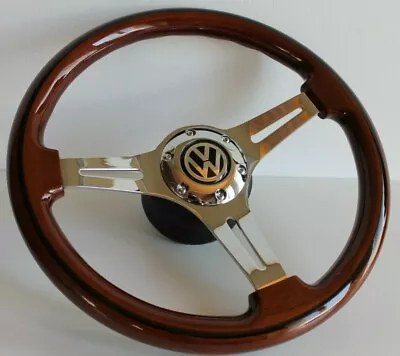 Steering Wheel Wood Chrome Wooden Fits For VW Bus T2 Transporter Bus 72 - 79' • $245.52