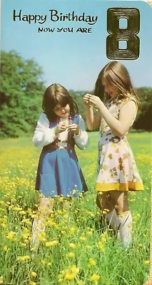 8th Happy Birthday Vintage Girls Greeting Card 8 Years Old - Meadow Flowers • £1.99