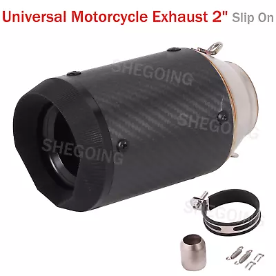 51MM Universal Motorcycle Exhaust Muffler Pipe Slip On For Scooter ATV Bike • $59.99