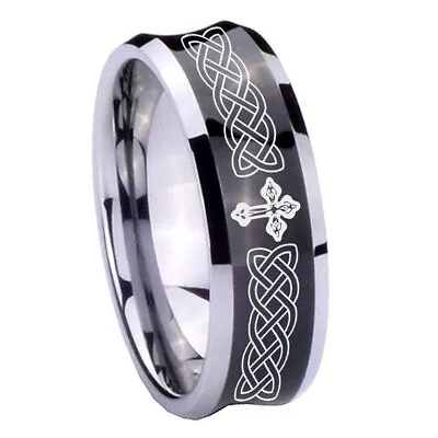 8mm Celtic Cross Concave Black Forever Wedding Rings • $14.99