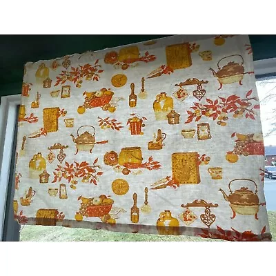 Vintage 1970s Curtains Brown & Orange Kitchen Appliances Pattern Rod Heading • $50