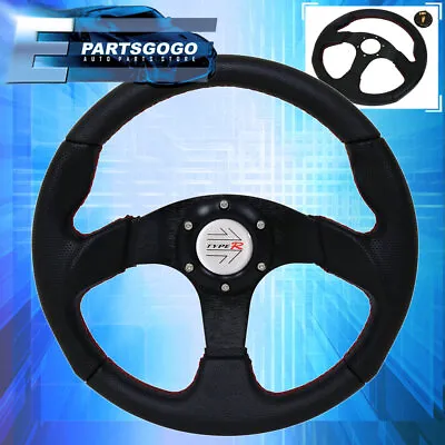 320mm Jdm 6 Bolt Steering Wheel Black Pvc Leather With Red Stitching • $41.99