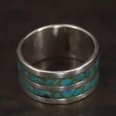 VTG Sterling Silver - MEXICO 10mm Turquoise Inlay Men's Band Ring Size 8.5 - 5g • $3.25