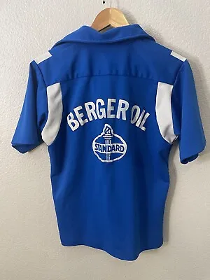 VTG 1960’s 70’s Berger Oil Standard Work Blue Short Sleeve Shirt Men's Small • $69.99