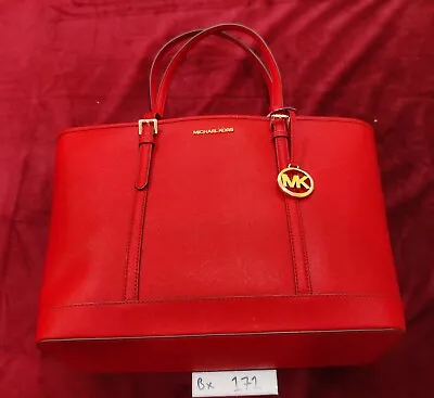 Michael Kors Jet Set Travel Sady Large Top Zip Tote Flame Red Saffianon Leather • $149.99