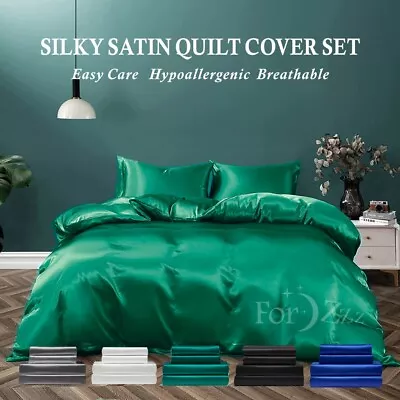 $28.97 • Buy 2000TC Silk Satin 3Pcs Doona Duvet Quilt Cover Set Single Double Queen King Bed