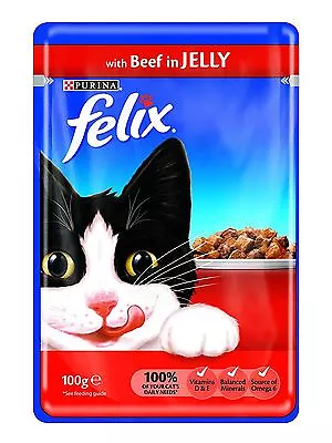 £14.25 • Buy Felix Wet Cat Food Beef In Jelly Pouch 100g - 20 Packs
