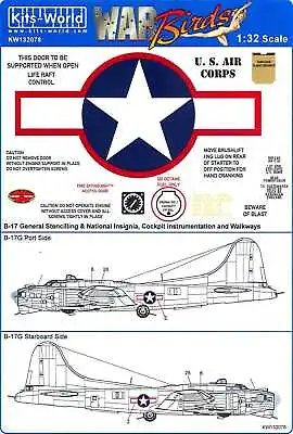 Kits World Decals 1/32 B-17 RED OUTLINE NATIONAL MARKINGS & STENCILS • $12.99