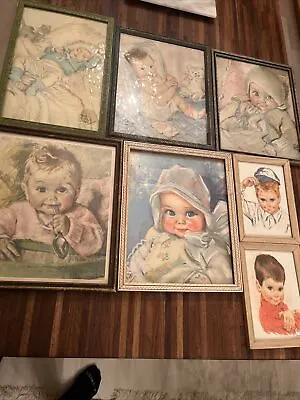 Set Of 5 Vintage Framed Maud Tousey Fangel Baby LITHO PRINT Nursery Decor 1930 • $47.74