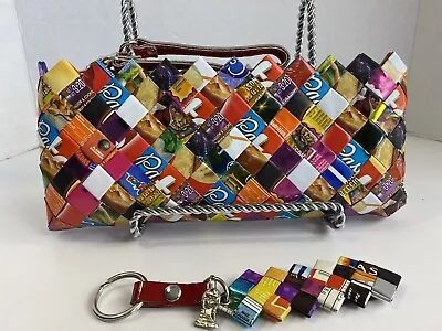 Nahui Ollin Candy Wrapper Clutch Wristlet & Key Fob Multicolor EUC • $28