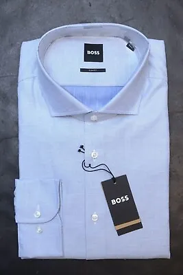 Hugo Boss Men's Hank Slim Fit Solid Bright Blue Cotton Dress Shirt 43 17 • $64.79