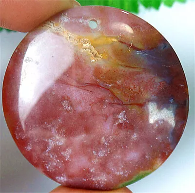 54x5mm Natural Brown Red Moss Agate Round Healing Pendant Bead BQ66631 • $12.99