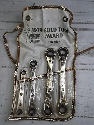 Vtg 1979 Master Tech Chrysler Gold Tool Award Metric Ratchet Wrench Set 7mm-14mm • $26.97