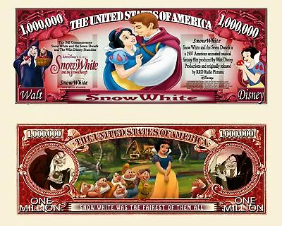 Snow White Million Dollar Bill Play Funny Money Novelty Note + FREE SLEEVE • $1.69