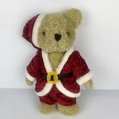 Santa Bear Plush Jointed Teddy 13  Beige Stuffed Toy Father Christmas Hat Suit • $23.95