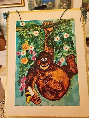 Vintage Hallmark Picture Pet Plaques Monkey With Banana Wall Hanging 16 X 12 (B) • $33.99