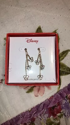 Disney Mickey Mouse 3 Tier Chain Pierced Earrings Crystal Mickey Charms 2” New • $14.75