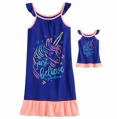 Girl 4-14 And Doll Matching Unicorn Nightgown Clothes Ft American Girl Dollie Me • $16.99