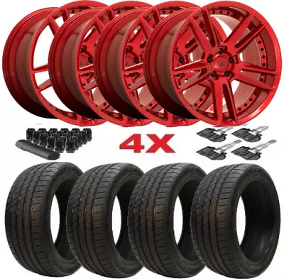 20 Wheels Abl33 Reign Candy Red Rims 2454020 Lionhart A/s Tires 5x112 20x9 • $2395