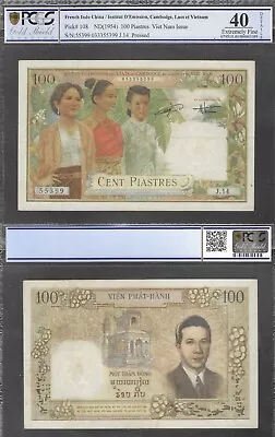 Vietnam Laos Cambodia (French Indo China) P-108 100 Piastres (1954) PCGS 40 • $56