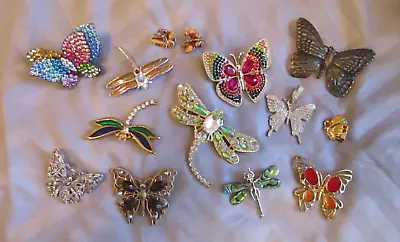 Vintage Rhinestone Jewelry Butterfly Dragonfly Pins Brooch Ring Earrings • $39.99