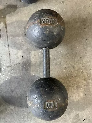 RARE Vintage York 70 Lb Cast Iron Globe Dumbbell • $650