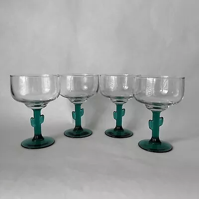 Libbey Cactus Stemware Margarita Glasses Green Clear Southwestern 6.5  Set Of 4 • $42