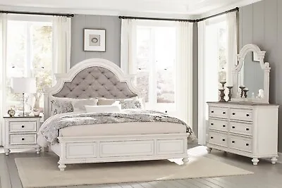 NEW Two-Tone Queen King 4PC White Modern Rustic Bedroom Furniture Set B/D/M/N • $2399.99