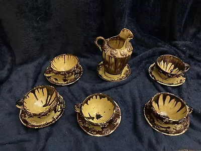 1930s MEXICAN FOLK ART POTTERY CHOCOLATE TEA DRIPWARE MAJOLICA HANDMADE 12 Piece • $99