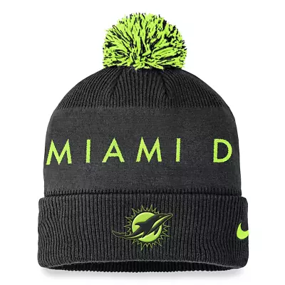 Miami Dolphins Nike Volt Cuffed Knit Beanie Hat With Pom Men's NFL Neon MIA New • $78.98