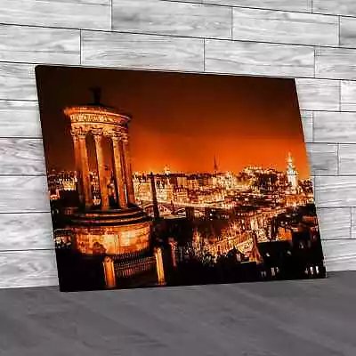 Night View Of The Edinburgh Skyline Orange Canvas Print Large Picture Wall Art • £14.95