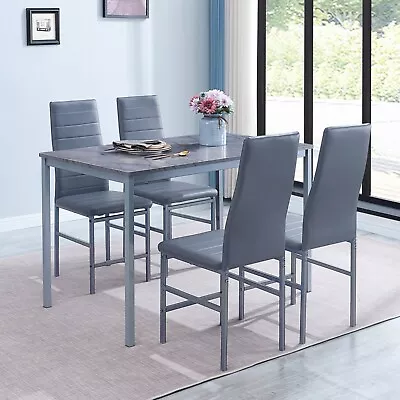 47  Gray Marble MDF Top Dining Table & 4pcs Gray Faux Leather Dining Chairs Set • $209.99