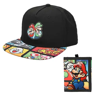 Super Mario Bros Flat Bill Snapback Hat & Bi-Fold Wallet Combo • $24.99