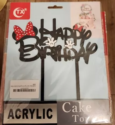 Minnie Mouse Happy Birthday Acrylic Cake Topper Decoration 6½ X6½  NEW In Pkg • $10.97