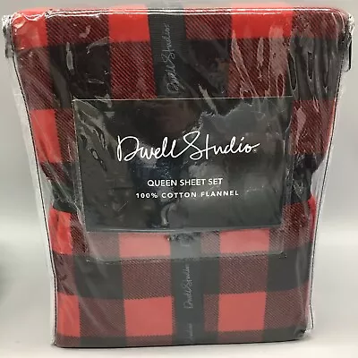 4pc Dwell Studio Red Black Buffalo Plaid QUEEN Sheet Set Cotton Flannel Holiday • $83.69