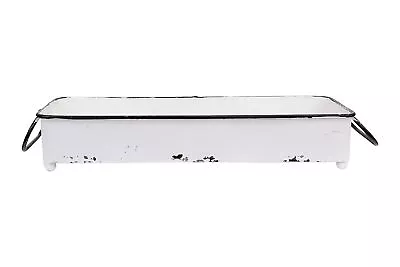 Creative Co-Op Farmhouse Decorative Metal Tray With 2 Handles Distressed White • $26.84